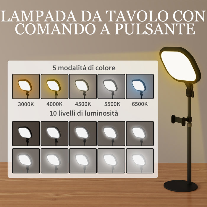 Lampada da Scrivania LED con 5 Colori di Luce e Supporto per Telefono Nero