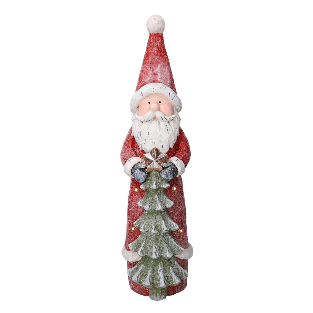 Pupazzo Babbo Natale in Resina con Led con albero rosso cm 18x19xh66