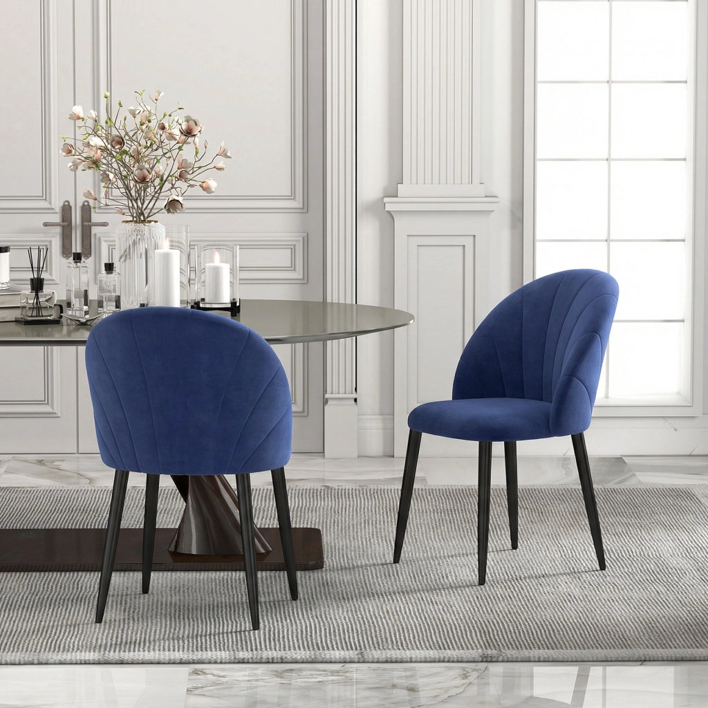 Set 2 Sedie da Pranzo 52x55x79 cm Imbottite con Schienale a Conchiglia in Velluto Blu