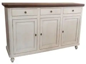 Credenza base napoletana in legno Shabby chic 3 ante bicolore bianco anticato e noce scuro
