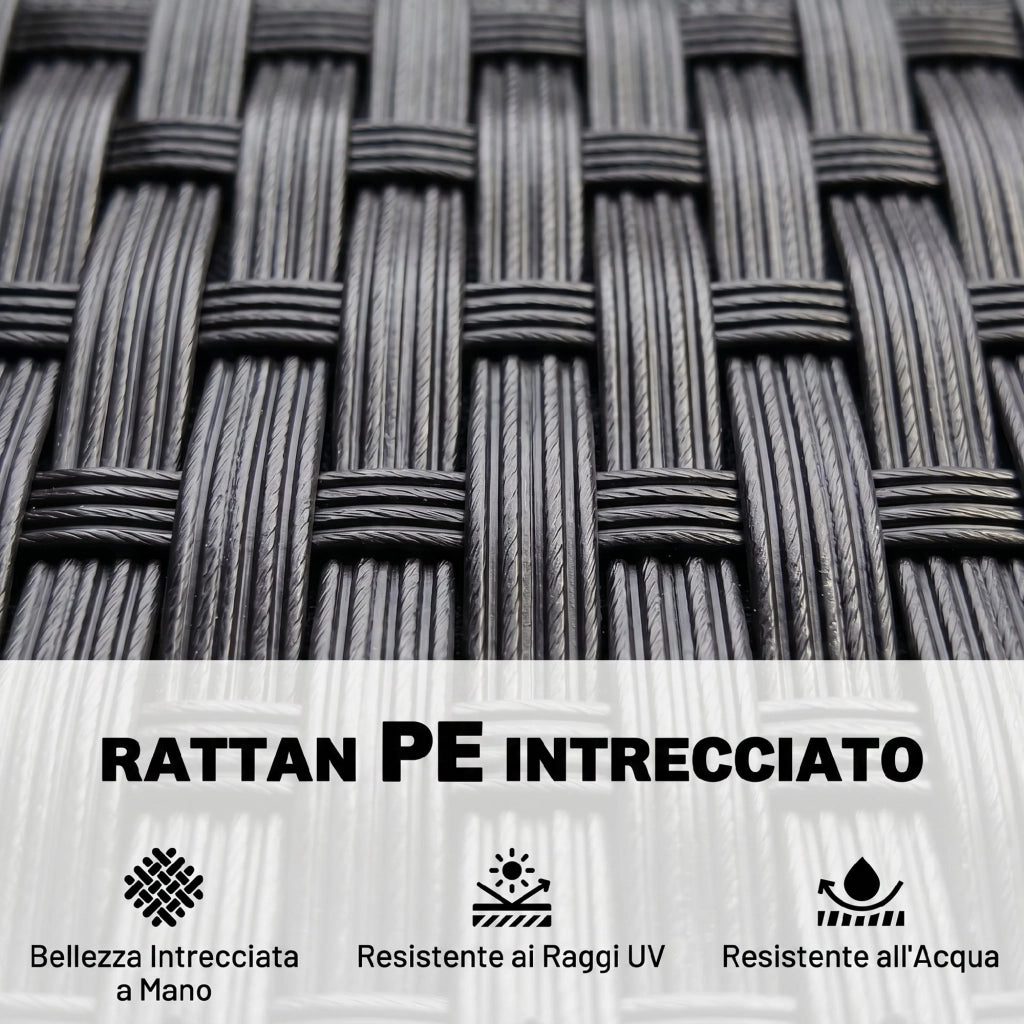 Divanetto 2 Posti per Esterni con Tavolino ¨C zephmum ¨C Acciaio e Rattan, Nero, 137x59x82 cm