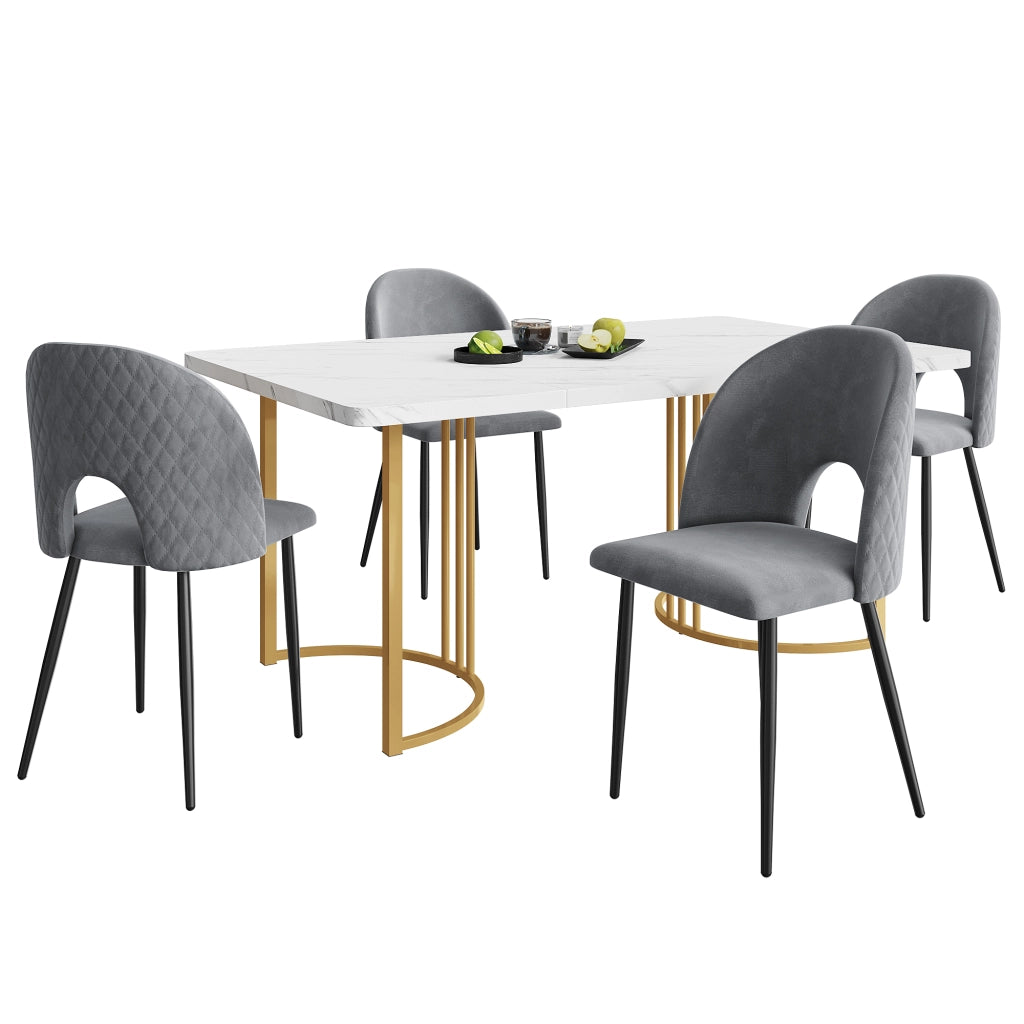 Tavolo da pranzo per 4 persone con 4 sedie, piano marmorizzato, gambe regolabili, per cucina e sala da pranzo, 140 × 80 cm