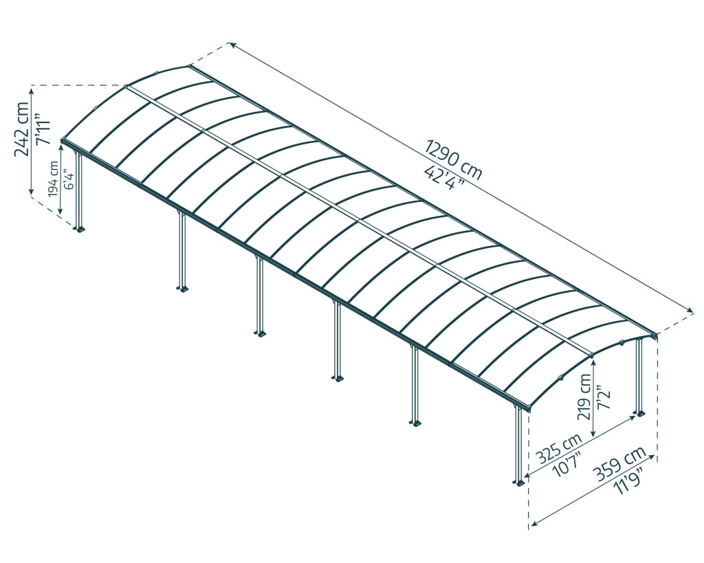 Carport in Alluminio Arcadia 3.6 X 13 m