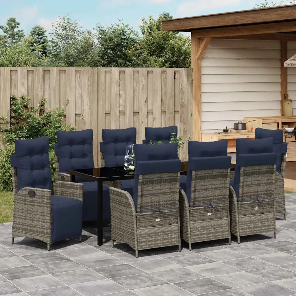 Set da Pranzo per Giardino 9 pcs Grigio e Nero Rattan 3380588