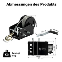 Argano manuale 1500kg fune 10m trasmissione 4:1 8:1 verricello