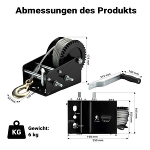 Argano manuale 1500kg fune 10m trasmissione 4:1 8:1 verricello