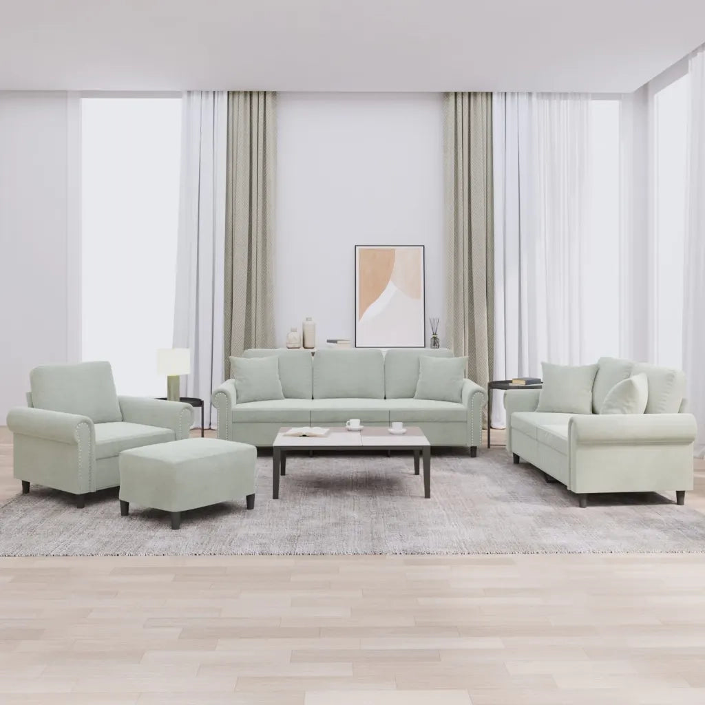 Set di Divani 4 pz con Cuscini Grigio Chiaro in Vellutocod mxl 106858