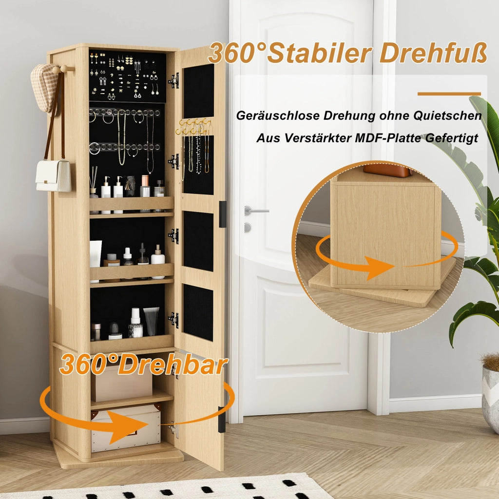 Armadio Specchio Girevole 4 in 1 ¨C Minimal ¨C Effetto Rovere, MDF, Multiuso, con Scaffali e Appendiabiti
