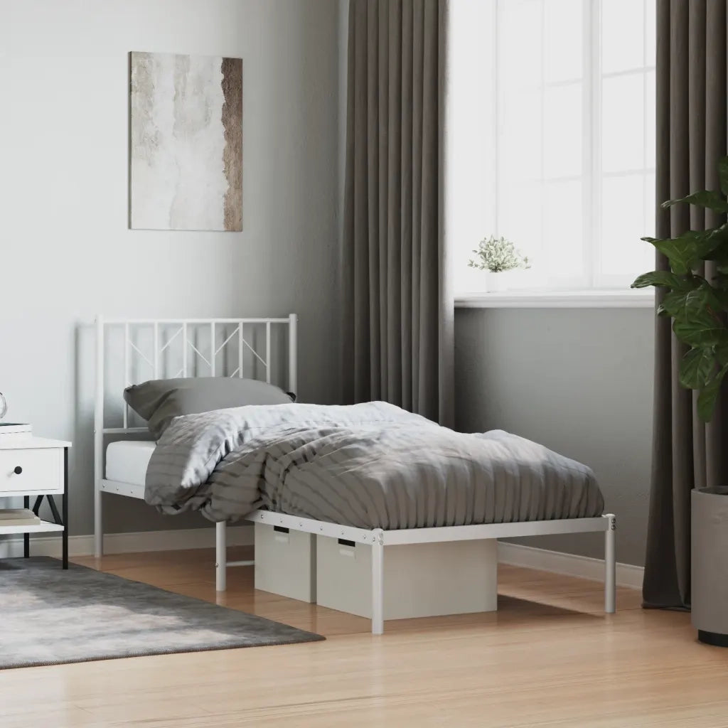 Letto singolo | Letto per adulti | Giroletto con Testiera Metallo Bianco 80x200 cm