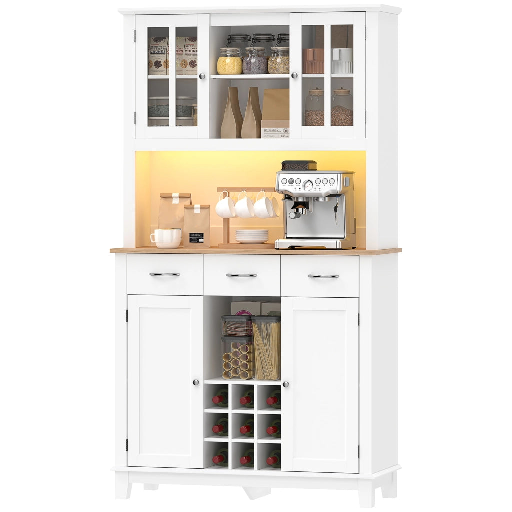 Buffet cucina con illuminazione LED ¨C zephmum ¨C bianco, vetro, ante, cassetti