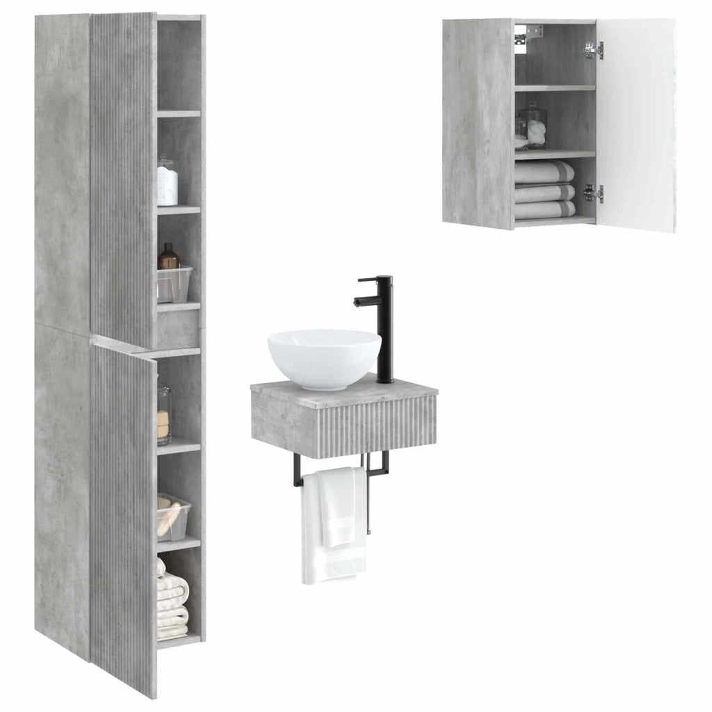 Set di mobili per il bagno 3 pz Grigio Cemento 3406046