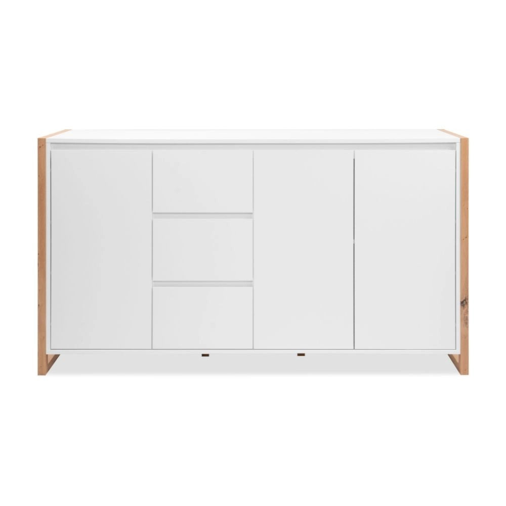 Credenza New Denver3 con 3 cassetti e 3 ante bianco e rovere 160x40x88H