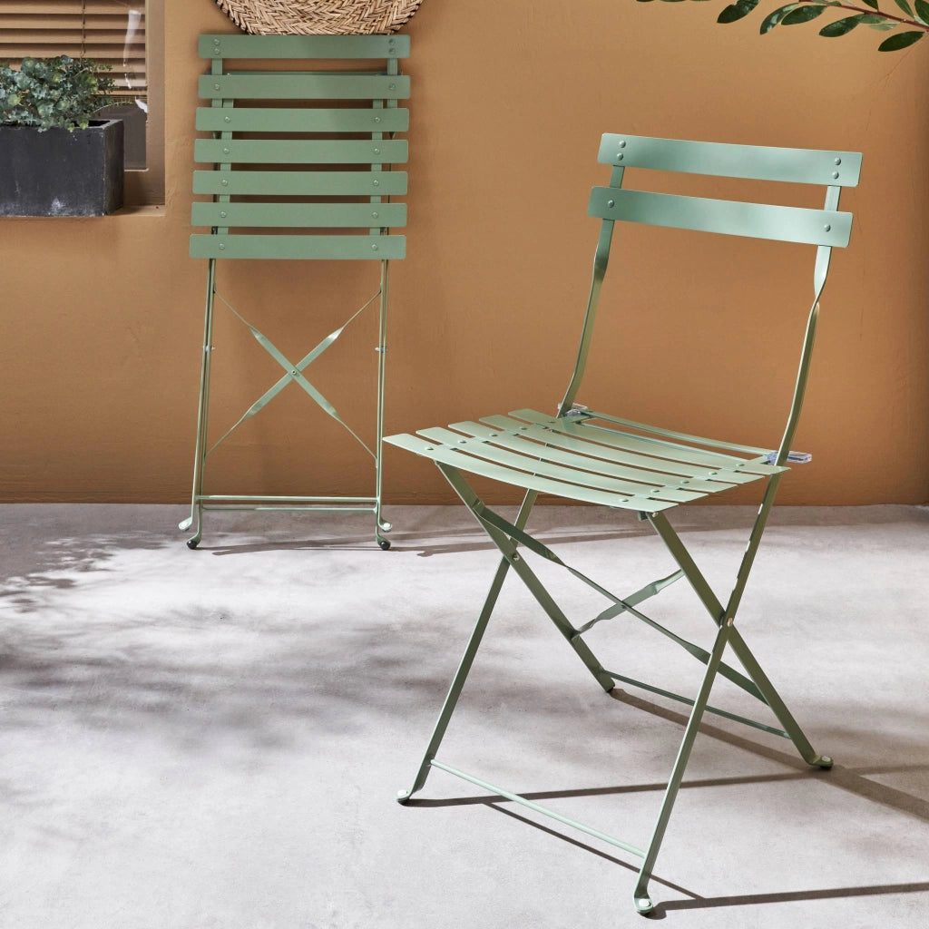 Set 2 sedie da giardino bistrot pieghevole in metallo, verde grigio
