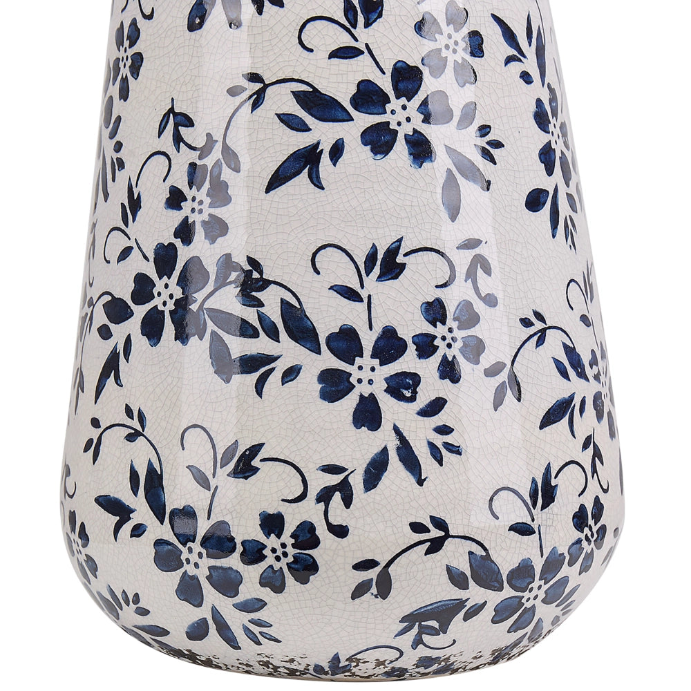 Vaso per fiori in gres porcellanato bianco e blu effetto invecchiato vaso per interni 20 cm