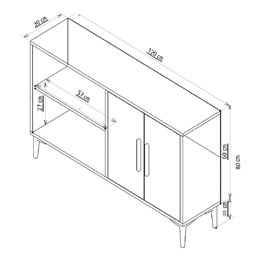 Madia Luino, Credenza 2 Ripiani, 120x30x80h cm Marrone Rovere