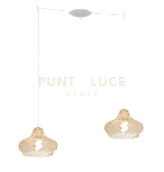 SOSPENSIONE BIANCO 2 LUCI SPOSTABILE VETRI PICCOLI AMBRA 1191BI-S2 SP-AM