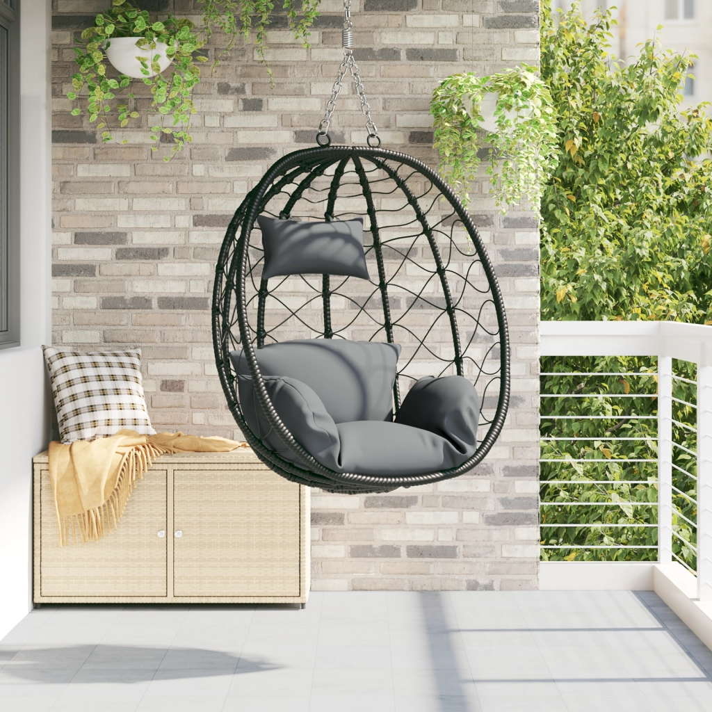 Cesto per Sedia a Uovo Appesa senza Staffa in Rattan Tecnologico Antracite