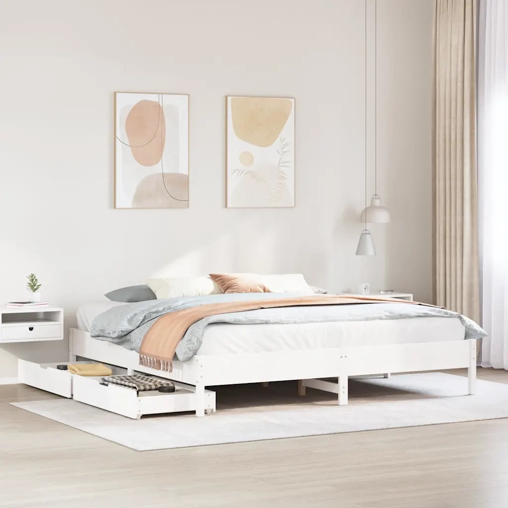 Giroletto senza Materasso-Struttura Letto Bianco 200x200 cm Legno Massello Pino 543077