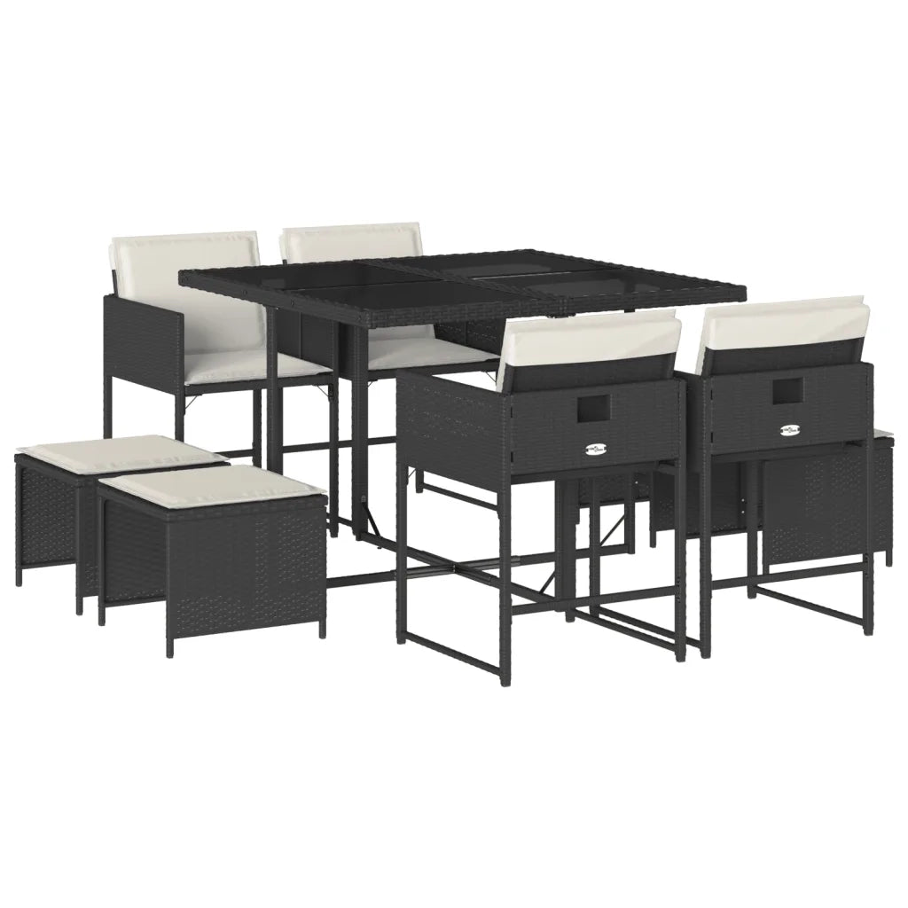 Set da Pranzo da Giardino 9 pz | Set Salotto da Giardino con Cuscini Nero in Polyrattan