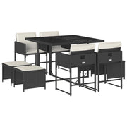 Set da Pranzo da Giardino 9 pz | Set Salotto da Giardino con Cuscini Nero in Polyrattan