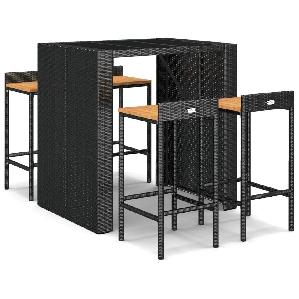 Set Bar Giardino 5 pz Nero Polyrattan e Legno Massello Acacia 3187684