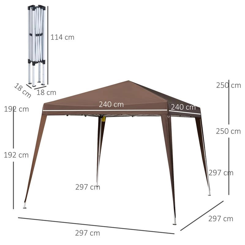 GAZEBO PIEGHEVOLE DA GIARDINO 2.4X2.4M CON STRUTTURA IN ACCIAIO E CORDE ANTIVENTO, CAFFÈ