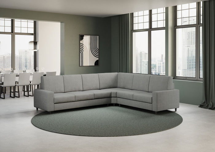 Divano Angolare 6 Posti 286x246x85 cm Sakar in Tessuto Grigio