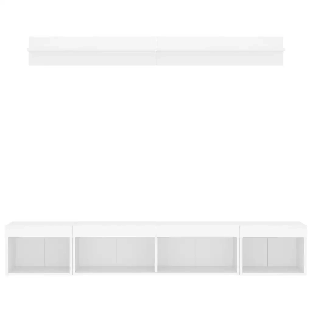 vidaXL Mobili TV a Muro con LED 5pz Bianchi in Legno Multistrato