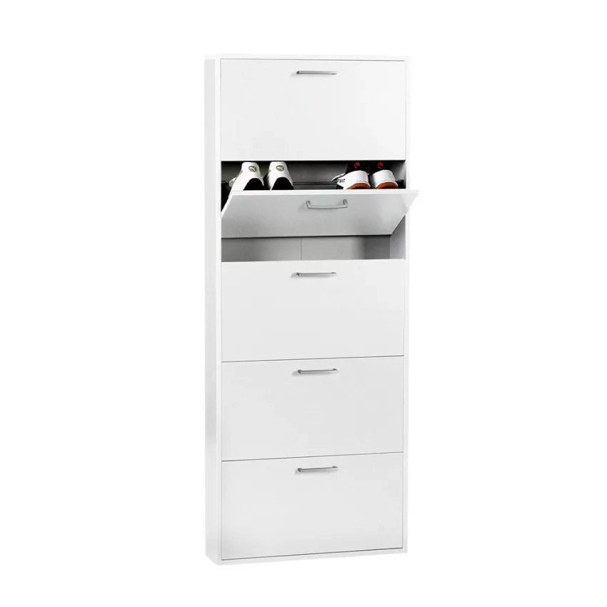 Scarpiera Salvaspazio 5 Ante 15 Paia 65x15x164 cm in Truciolare Nobilitato Bianca