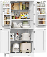 Mobile Dispensa Cucina larghezza 60 cm, Armadio 4 Ante altezza 130 cm con Ripiani Regolabili e Portaspezie Integrata, Credenza Alta per Cucina, Soggiorno, Bianco