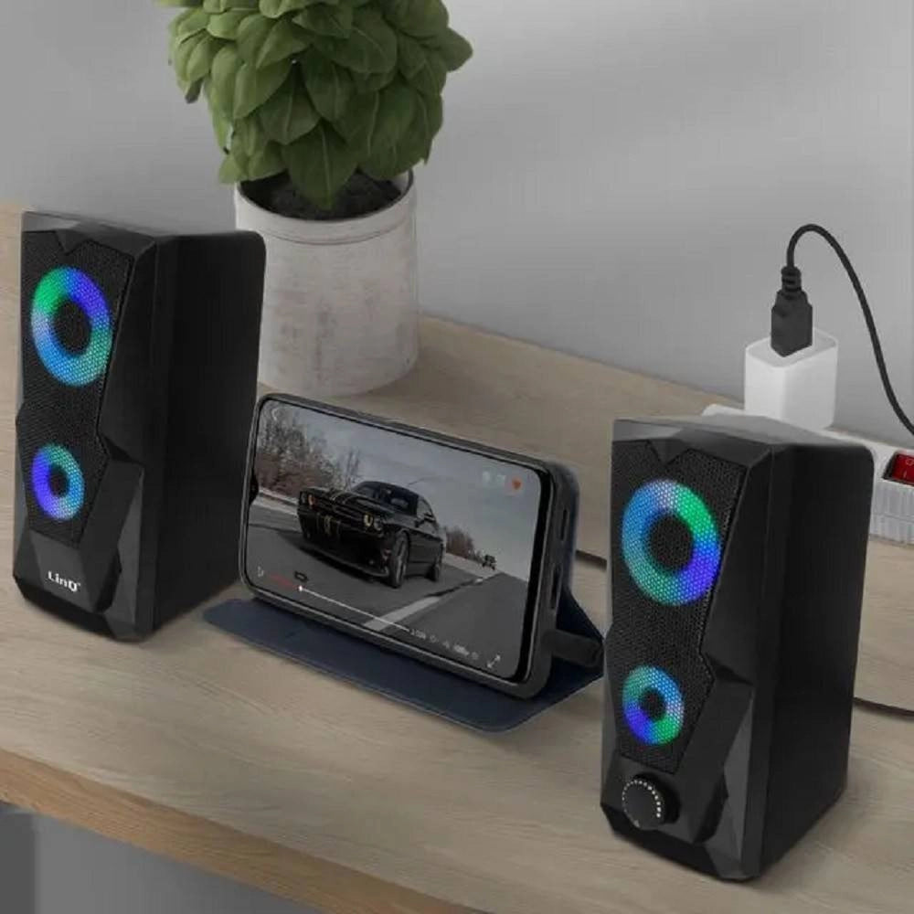 Trade Shop - Casse Altoparlanti Stereo Usb 2.0 Con Luci Led Pc Gaming Rgb Speaker Tv Mp3 A5005 -