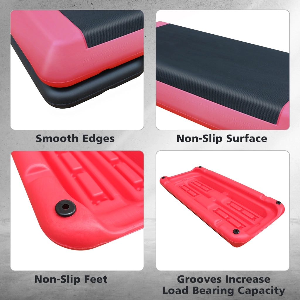 Piattaforma Step Aerobica Regolabile 76 cm per Fitness, con 2 Alzate, Rosso e Nero
