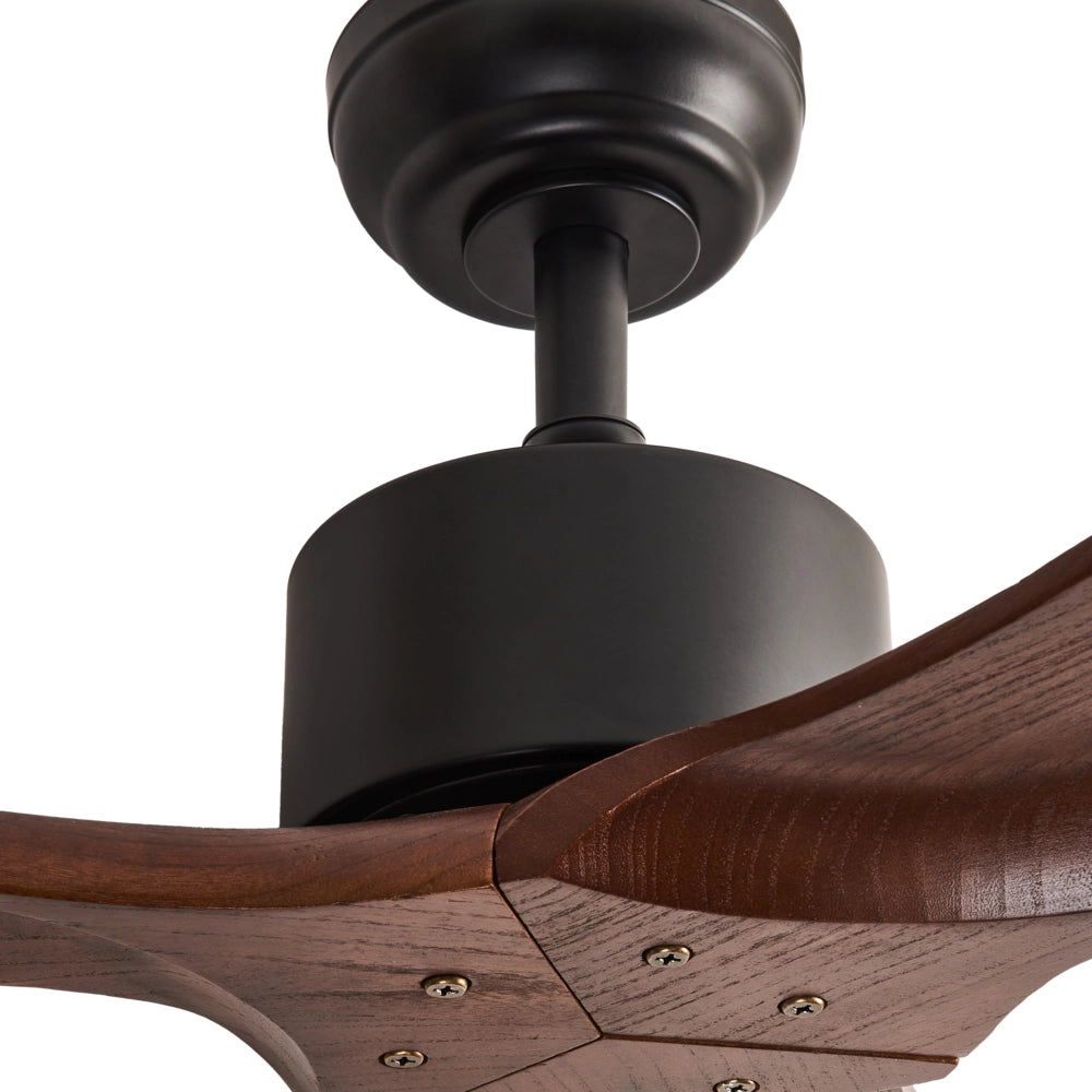Ventilatore da soffitto in legno massiccio marrone scuro Telecomando 5 opzioni di velocità Soggiorno rustico tradizionale Camera da letto