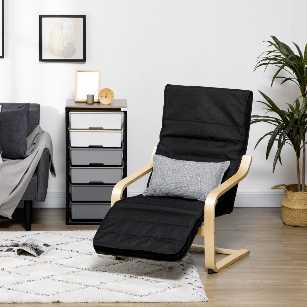 Poltrona Relax con Poggiapiedi Aggiustabile ¨C zephmum ¨C Tessuto Nero 66,5x94x100cm