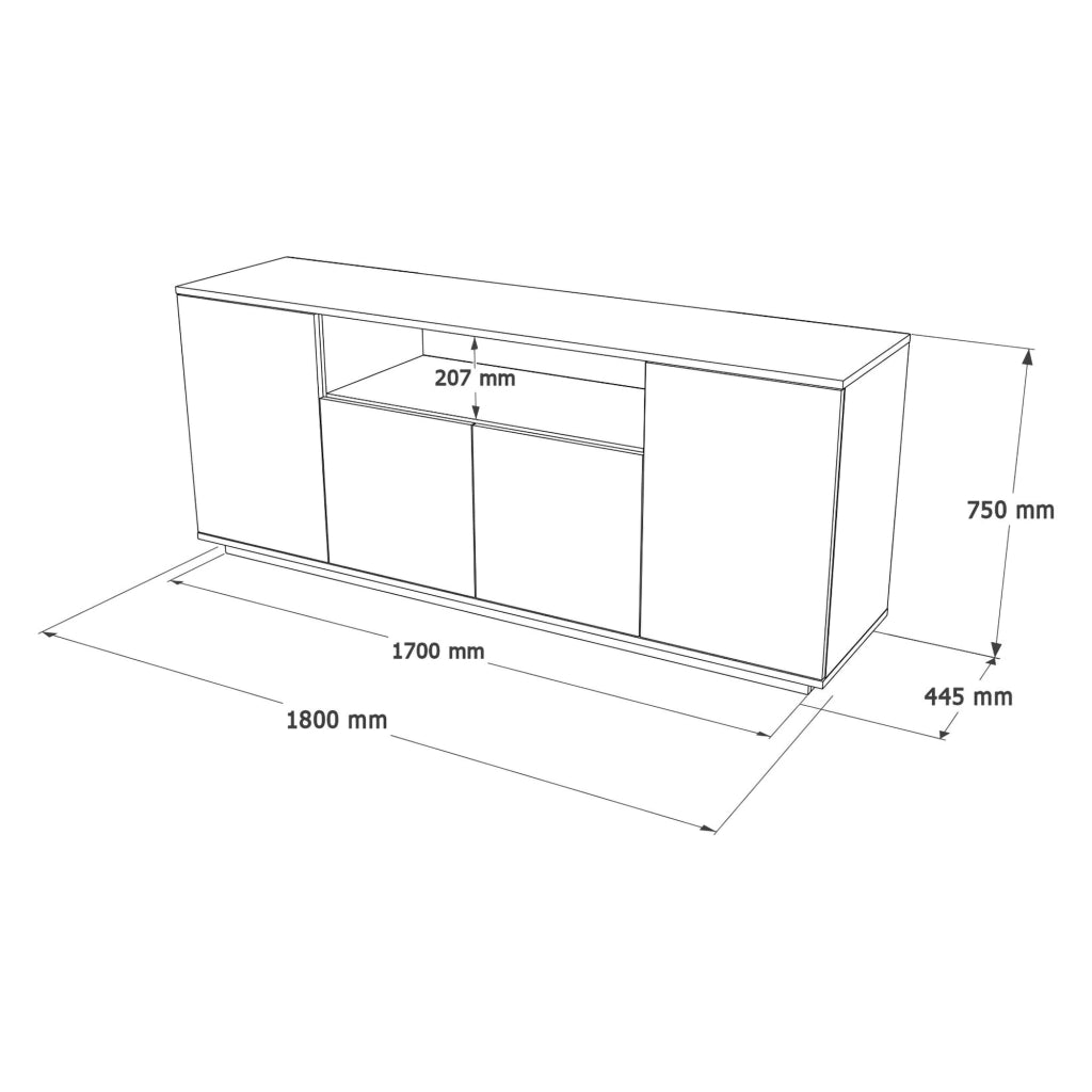Madia Cisliano, Credenza 3 Ripiani, 180x45x75h cm Nero Antracite