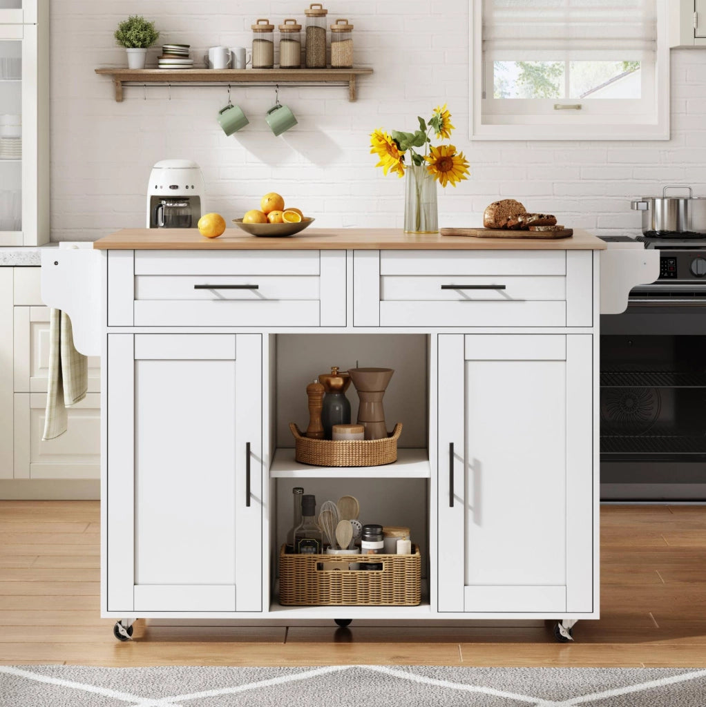 Carrello cucina mobile con piano allungabile 145x70x94;5 cm; bianco in MDF