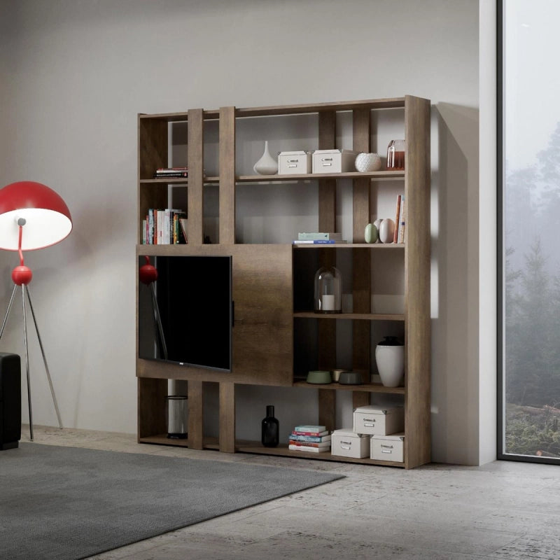 Composizione Libreria Kato 6R 2 fianchi 2 fasce lunghe 2 fasce corte 2 fasce medie pannello TV - Noce,H