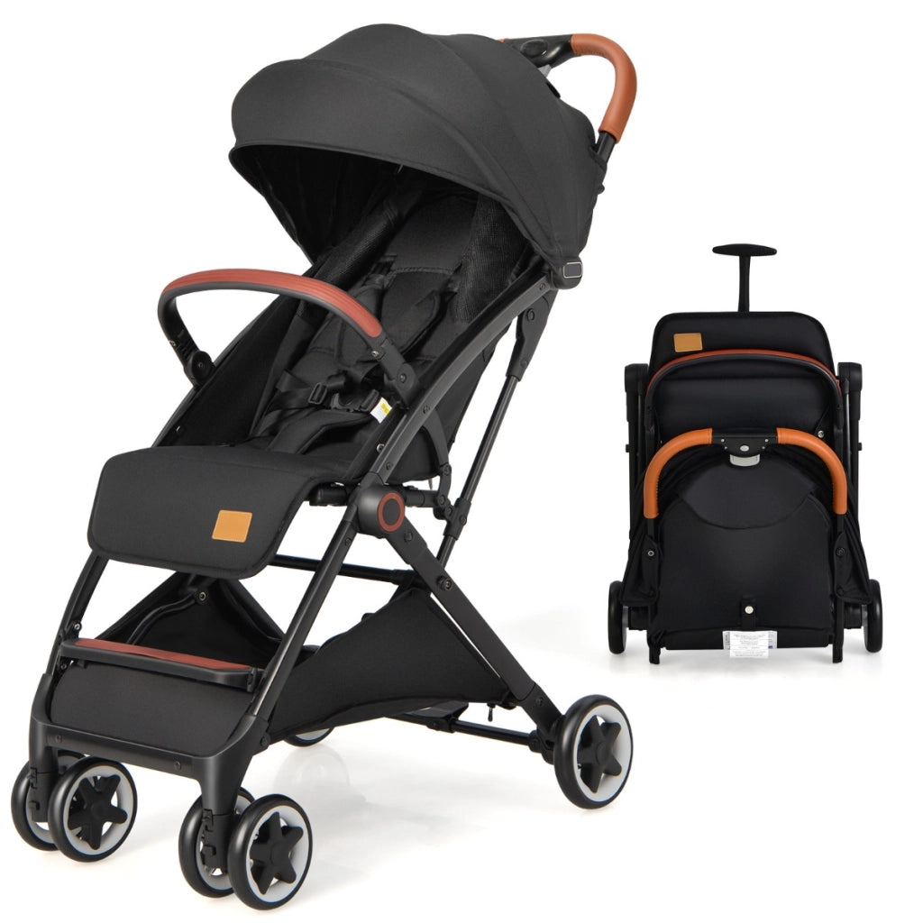 Passeggino leggero per bambini con capottina reclinabil schienale regolabile, Passeggino da viaggioe pieghevole Nero-Passeggini per bimbi
