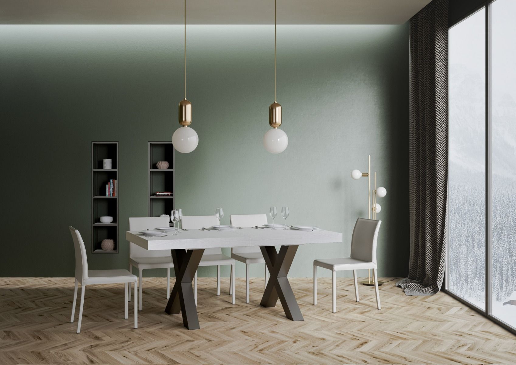 Tavolo Allungabile 160-264x90x77 cm Traffic Bianco Frassino