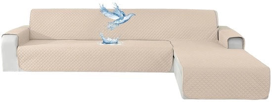 Banca angolare 100% impermeabile 3 posti, copertura per banca angolare L-V, copertura per divano a forma di L, copertura per chaise longue, copertura per angolo, colore beige, modello per uso su entrambi i lati, con superficie antiscivolo
