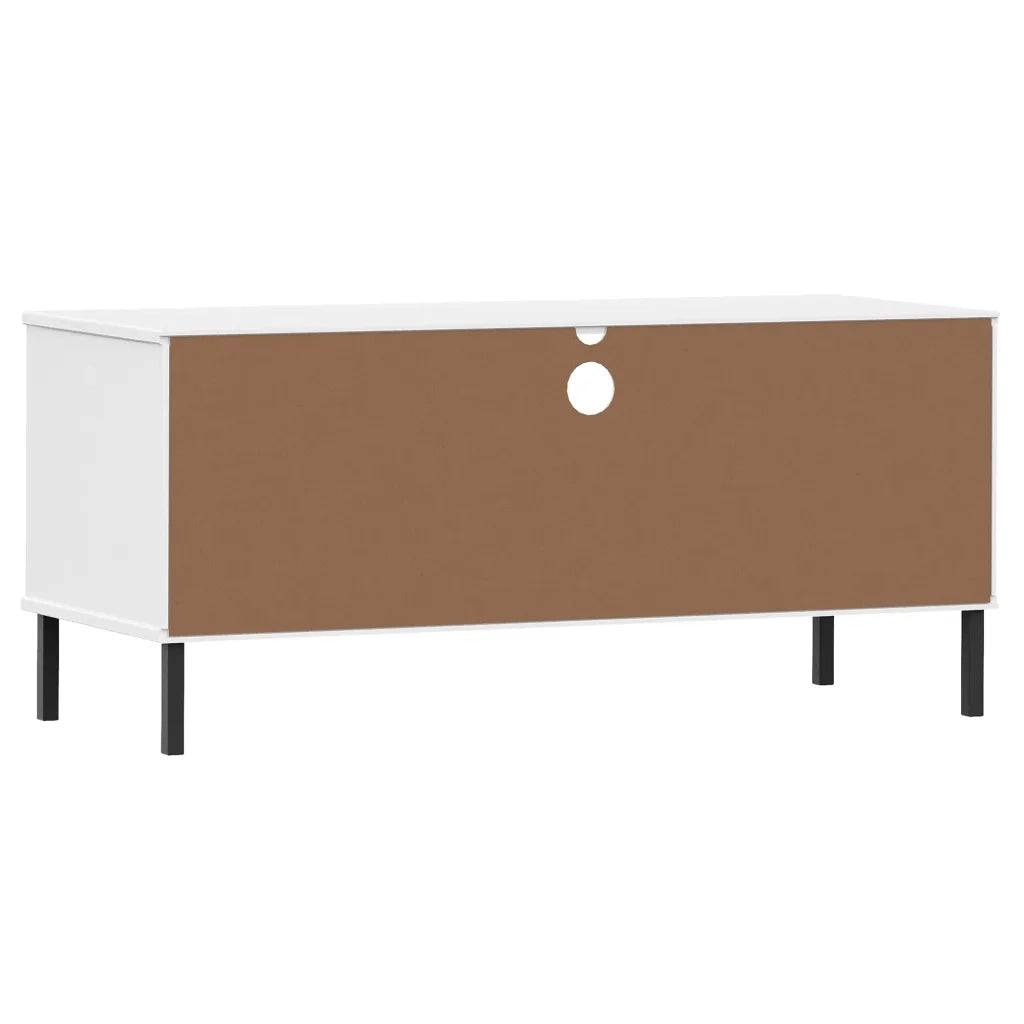 Mobile TV con Gambe-Credenza TV-Console TV Metallo Bianco Legno Massello di Pino OSLO 840672
