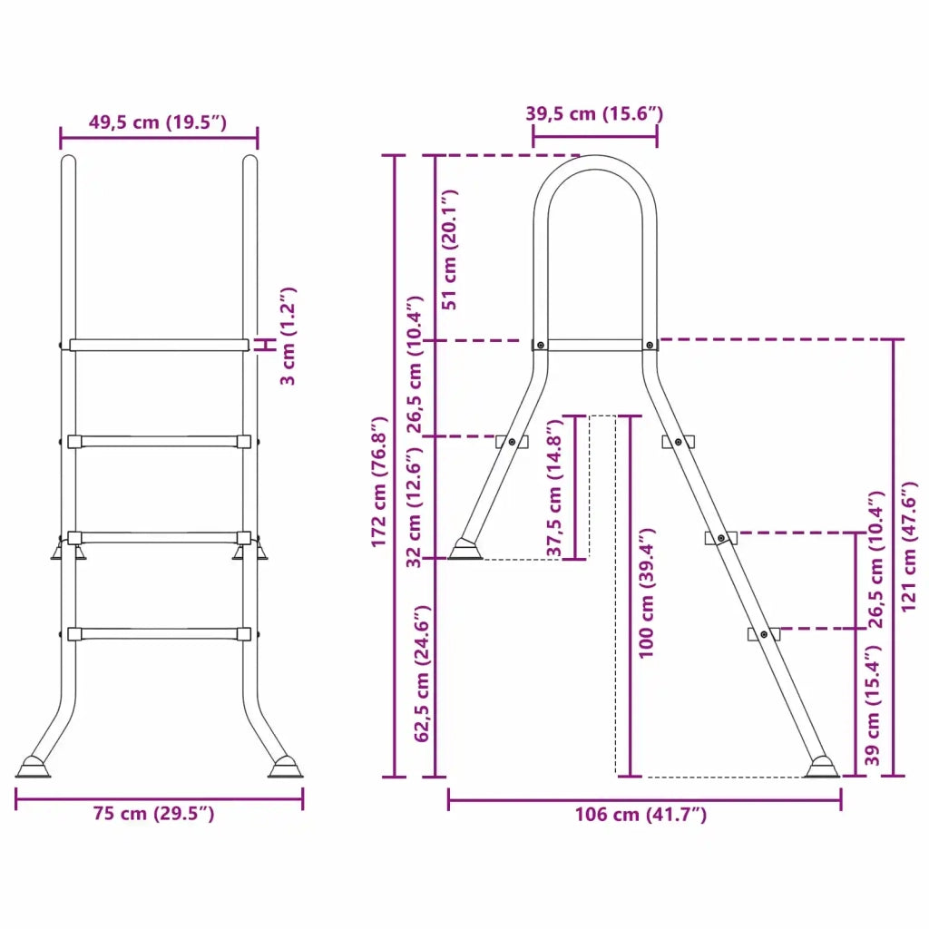 Scala per piscina parzialmente interrata 172 x 106 cm 3-Gradino 42032425