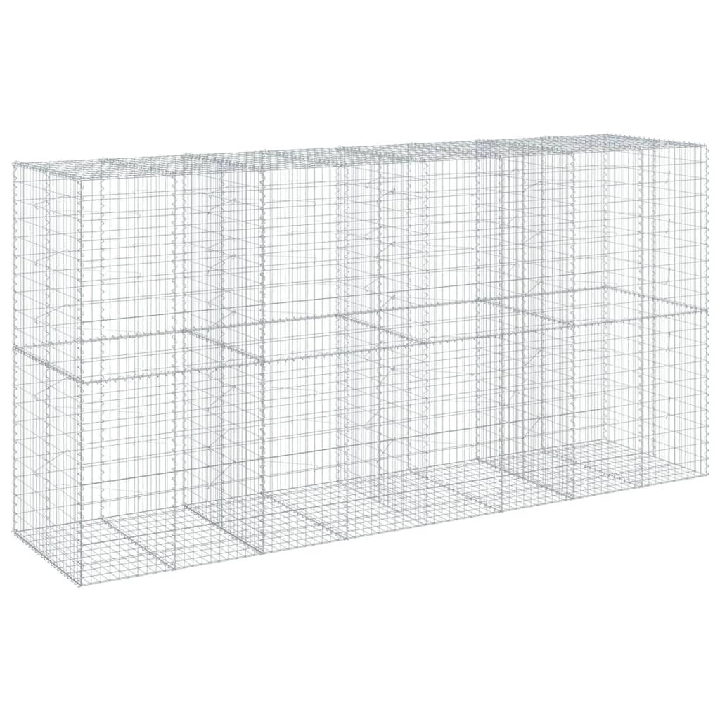 Gabbione recinto a gabbia muro di contenimento con coperchio 400 x 100 x 200 cm ferro zincato argento 02_0040161