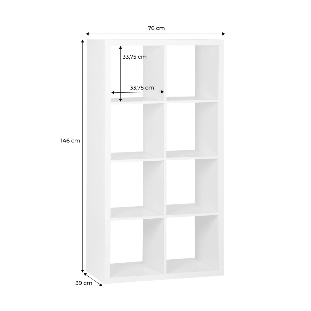 Libreria a 4 livelli con 8 scomparti, bianco