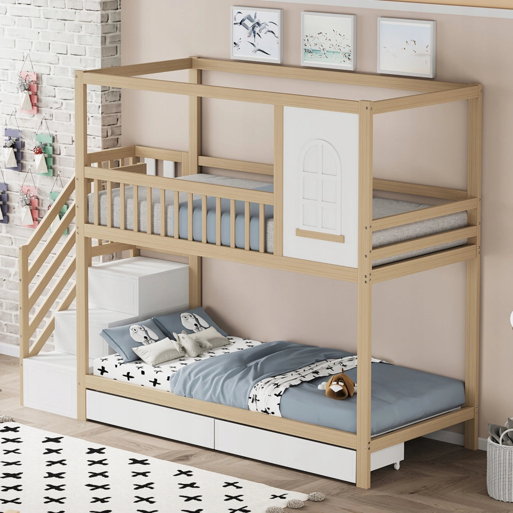 Letto a castello in legno con cassetti e scala - Xylo - 90x200