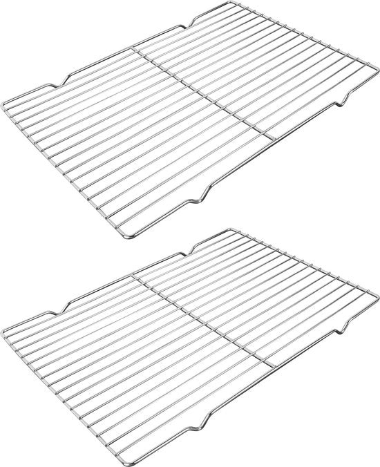 Set di due griglie metalliche per raffreddare i piatti, griglia in acciaio inox per raffreddare i piatti, griglia rettangolare per la cottura in forno, griglia per la cottura a contatto (argento, 39 x 28 cm)