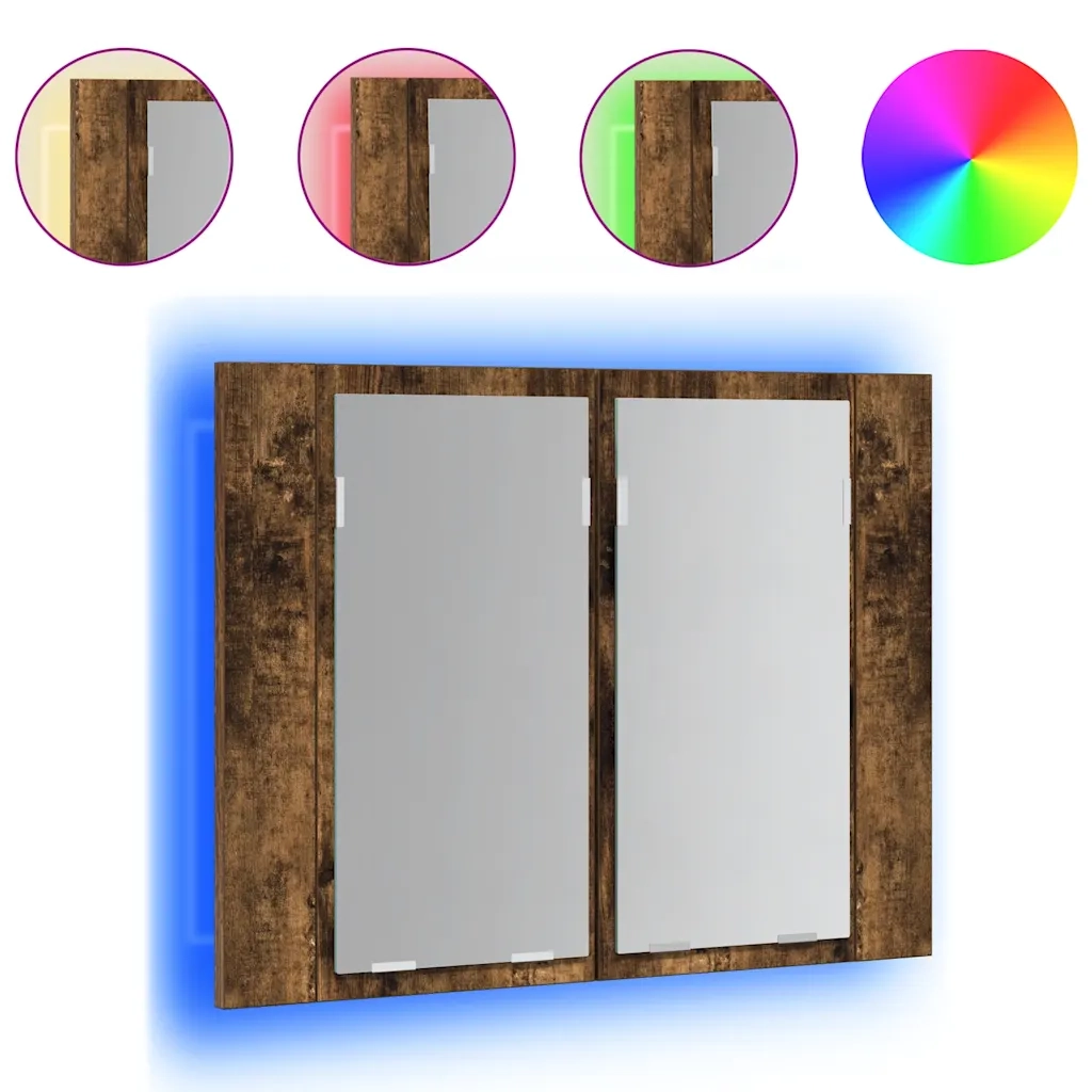 Mobile a Specchio LED Rovere Fumo 60x12x45 cm Legno Multistratocod mxl 94779