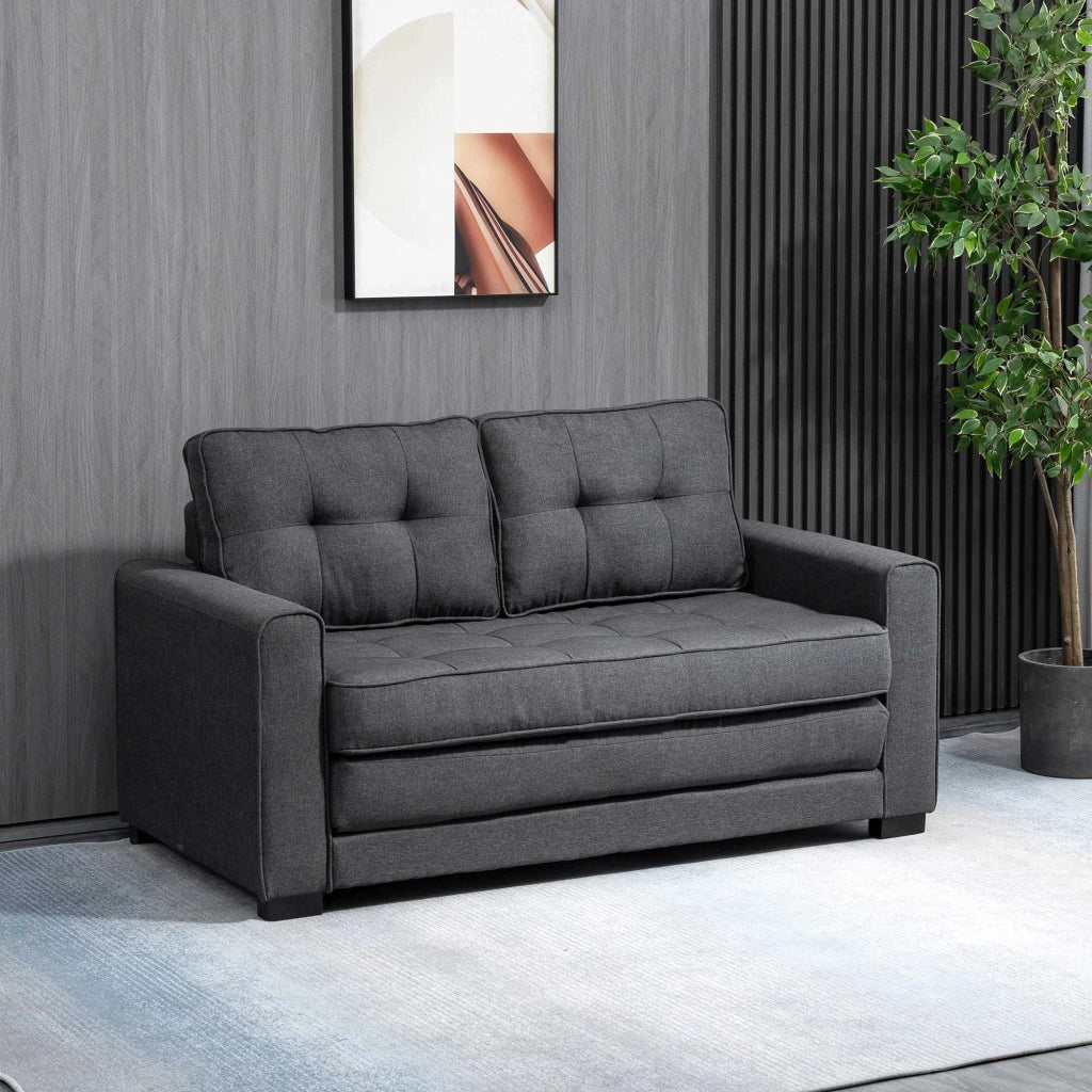 Divano Letto in Tessuto 2 Posti con Imbottitura e Molle, 151x75x85 cm, Grigio