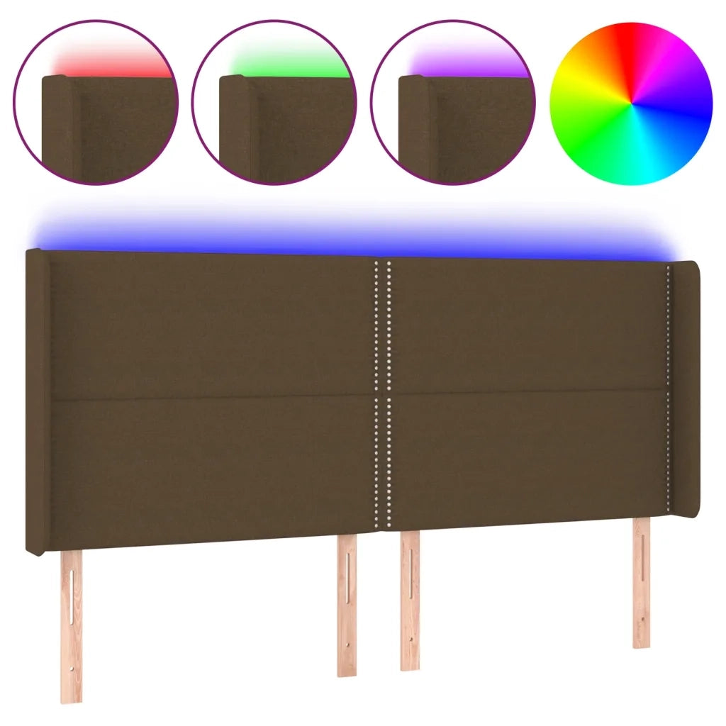 Testiera a LED Marrone Scuro 203x16x118/128 cm in Tessuto 3123933