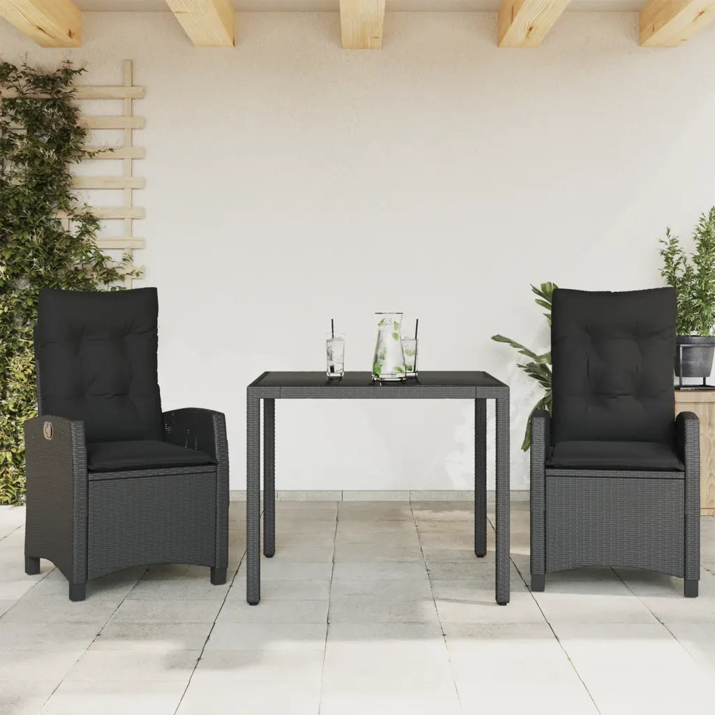 Set da Pranzo da Giardino 3 pz con Cuscini Nero in Polyrattan 3212635